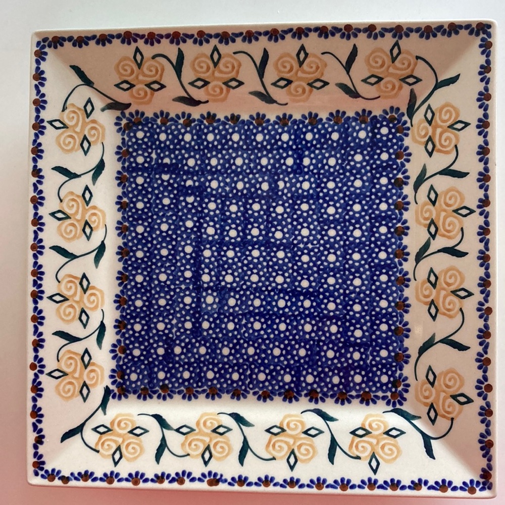 Rare find - Vintage Polish Pottery 9 inch square plate